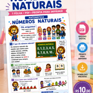 Atividade educativa - Números Naturais com a turminha do Alfi. PDF Digital.